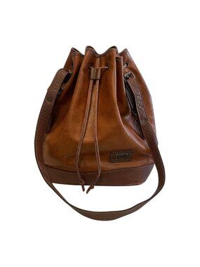Carlo Rino Distressed Leather Hobo Shoulder Tote Bag Drawstring Brown